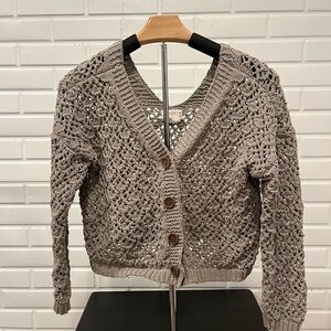 Nicole Miller Taupe Crochet Cardigan